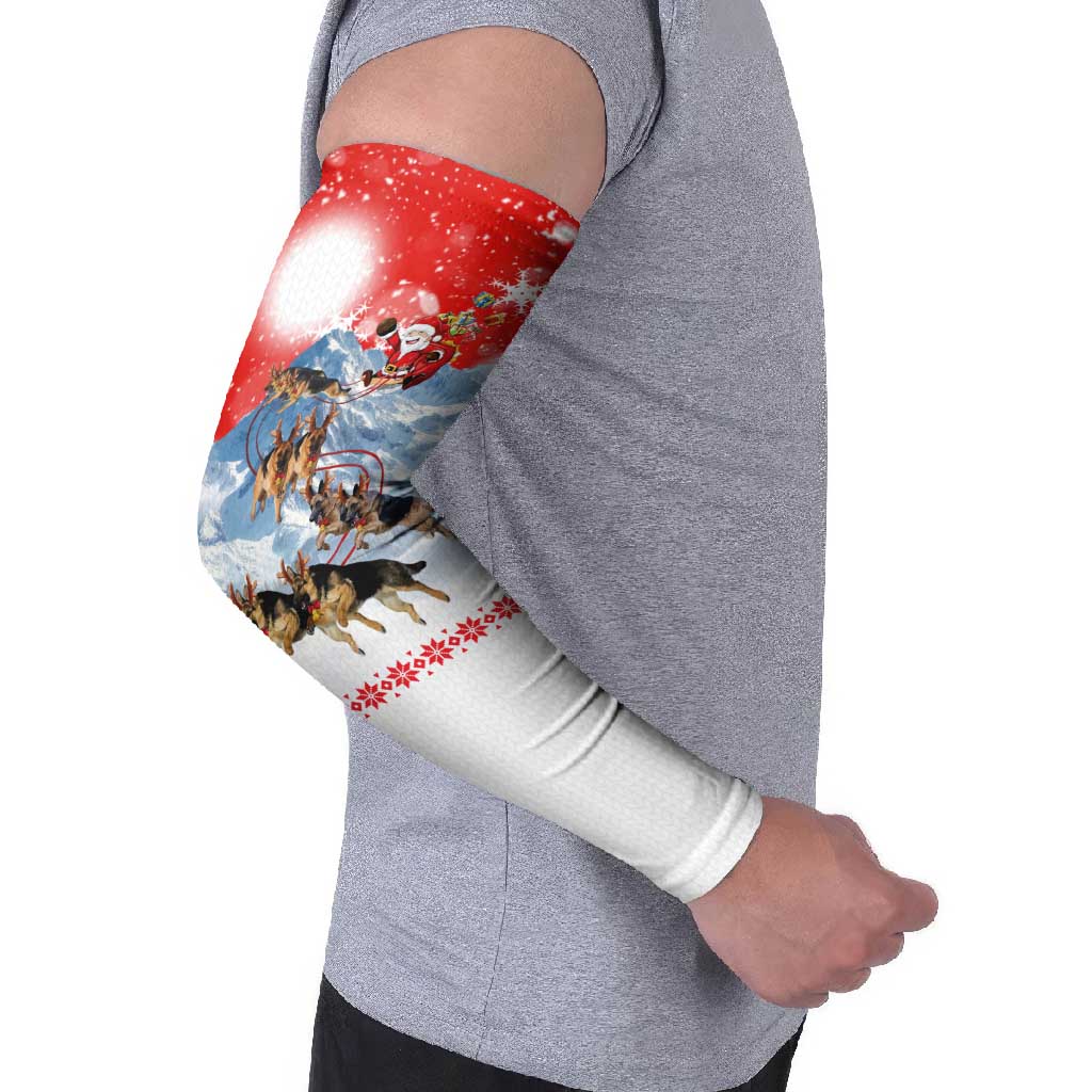 German Shepherd Christmas Arm Sleeves with Santa Sleigh Ride and Snowy Mountain Design - Wonder Print Shop
