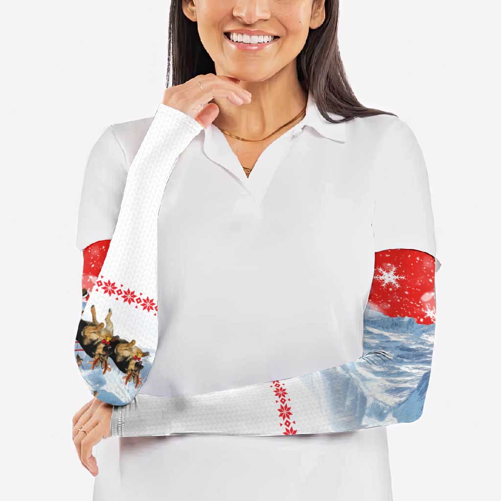 German Shepherd Christmas Arm Sleeves with Santa Sleigh Ride and Snowy Mountain Design - Wonder Print Shop
