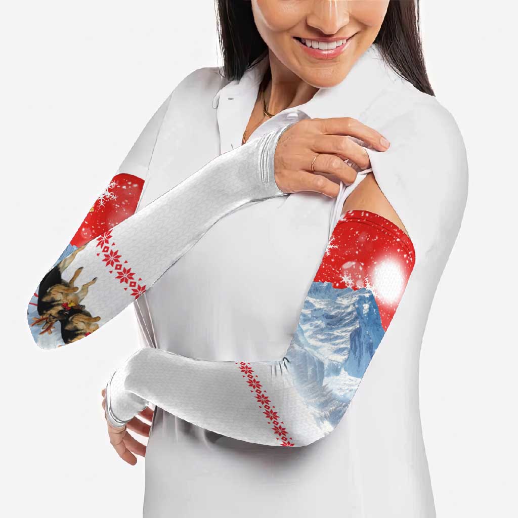 German Shepherd Christmas Arm Sleeves with Santa Sleigh Ride and Snowy Mountain Design - Wonder Print Shop