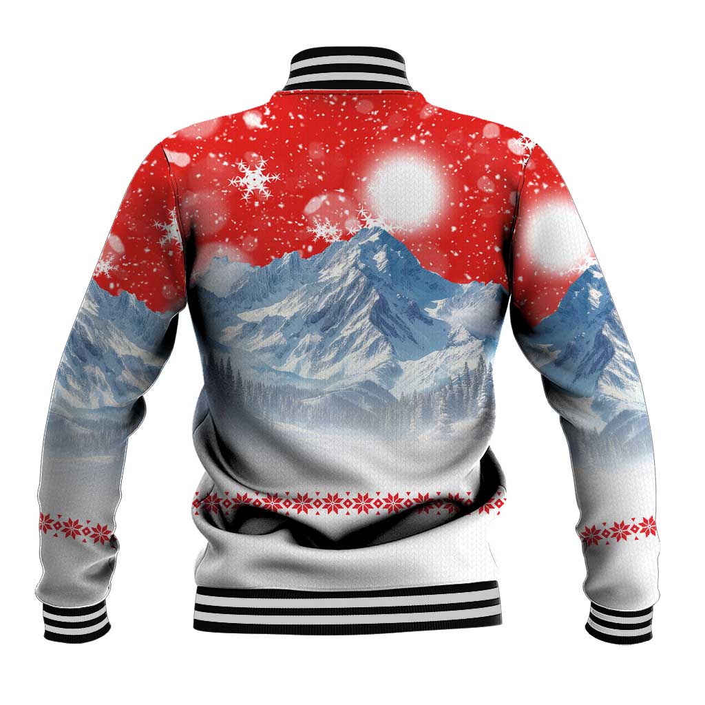 German Shepherd Christmas Baseball Jacket with Santa Sleigh Ride and Snowy Mountain Design - Wonder Print Shop