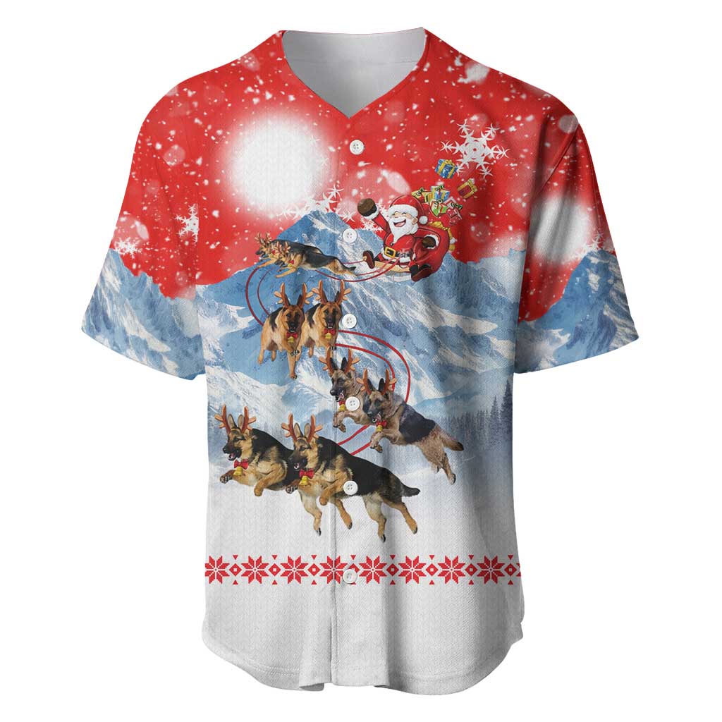 German Shepherd Christmas Baseball Jersey with Santa Sleigh Ride and Snowy Mountain Design - Wonder Print Shop