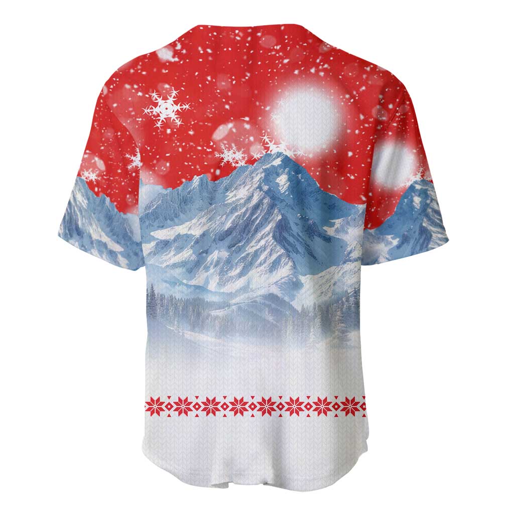 German Shepherd Christmas Baseball Jersey with Santa Sleigh Ride and Snowy Mountain Design - Wonder Print Shop