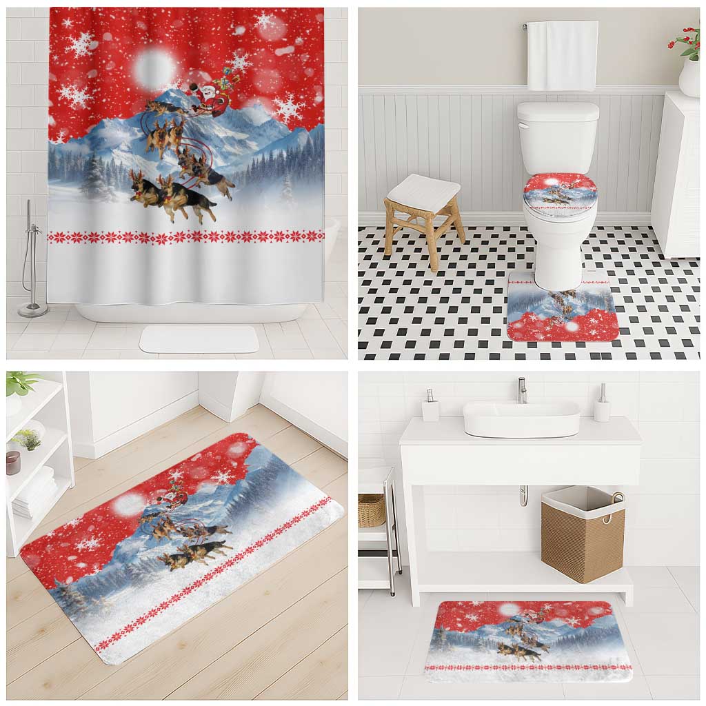 German Shepherd Christmas Bathroom Set with Santa Sleigh Ride and Snowy Mountain Design - Wonder Print Shop