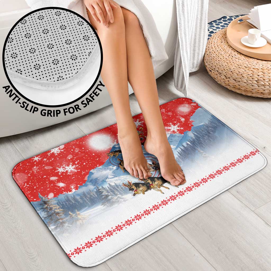 German Shepherd Christmas Bathroom Set with Santa Sleigh Ride and Snowy Mountain Design - Wonder Print Shop
