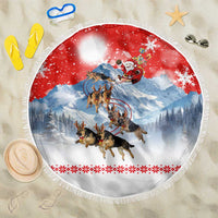 German Shepherd Christmas Beach Blanket with Santa Sleigh Ride and Snowy Mountain Design - Wonder Print Shop