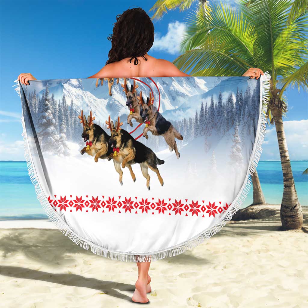 German Shepherd Christmas Beach Blanket with Santa Sleigh Ride and Snowy Mountain Design - Wonder Print Shop