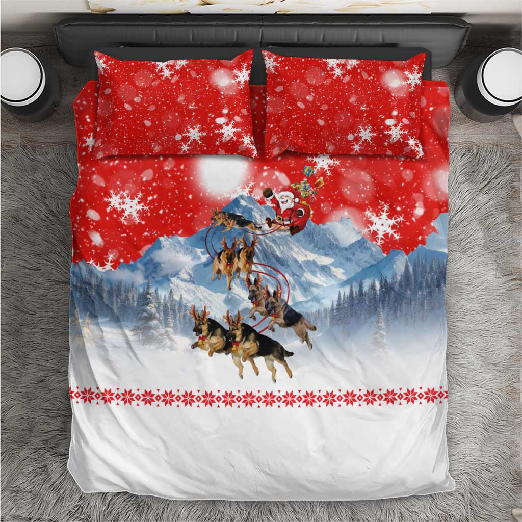 German Shepherd Christmas Bedding Set with Santa Sleigh Ride and Snowy Mountain Design - Wonder Print Shop