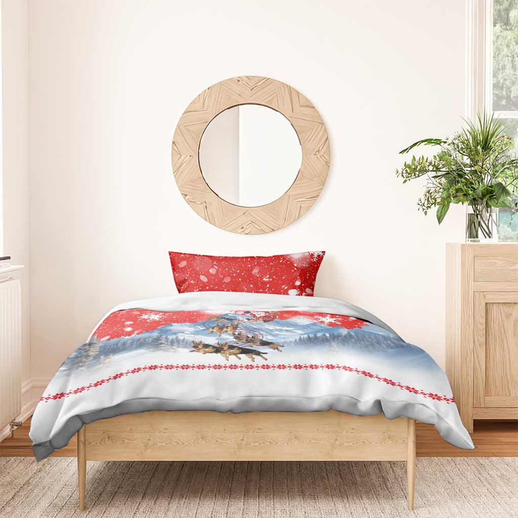 German Shepherd Christmas Bedding Set with Santa Sleigh Ride and Snowy Mountain Design - Wonder Print Shop