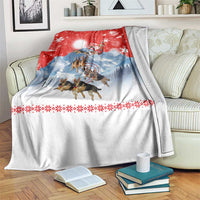 German Shepherd Christmas Blanket with Santa Sleigh Ride and Snowy Mountain Design - Wonder Print Shop