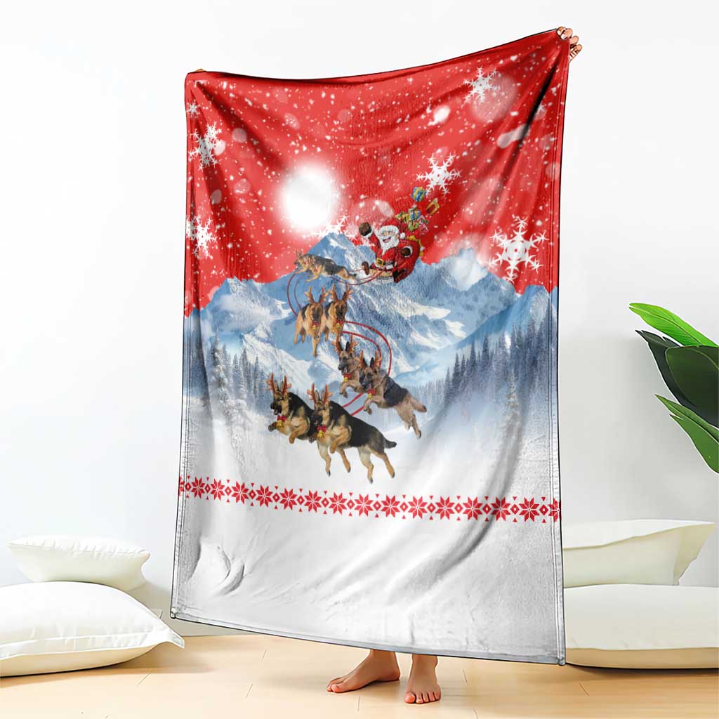 German Shepherd Christmas Blanket with Santa Sleigh Ride and Snowy Mountain Design - Wonder Print Shop