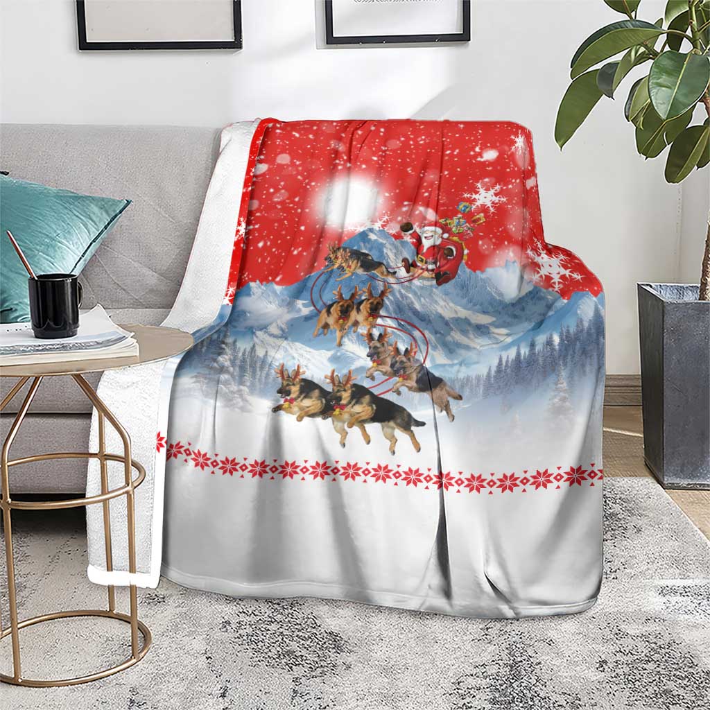 German Shepherd Christmas Blanket with Santa Sleigh Ride and Snowy Mountain Design - Wonder Print Shop
