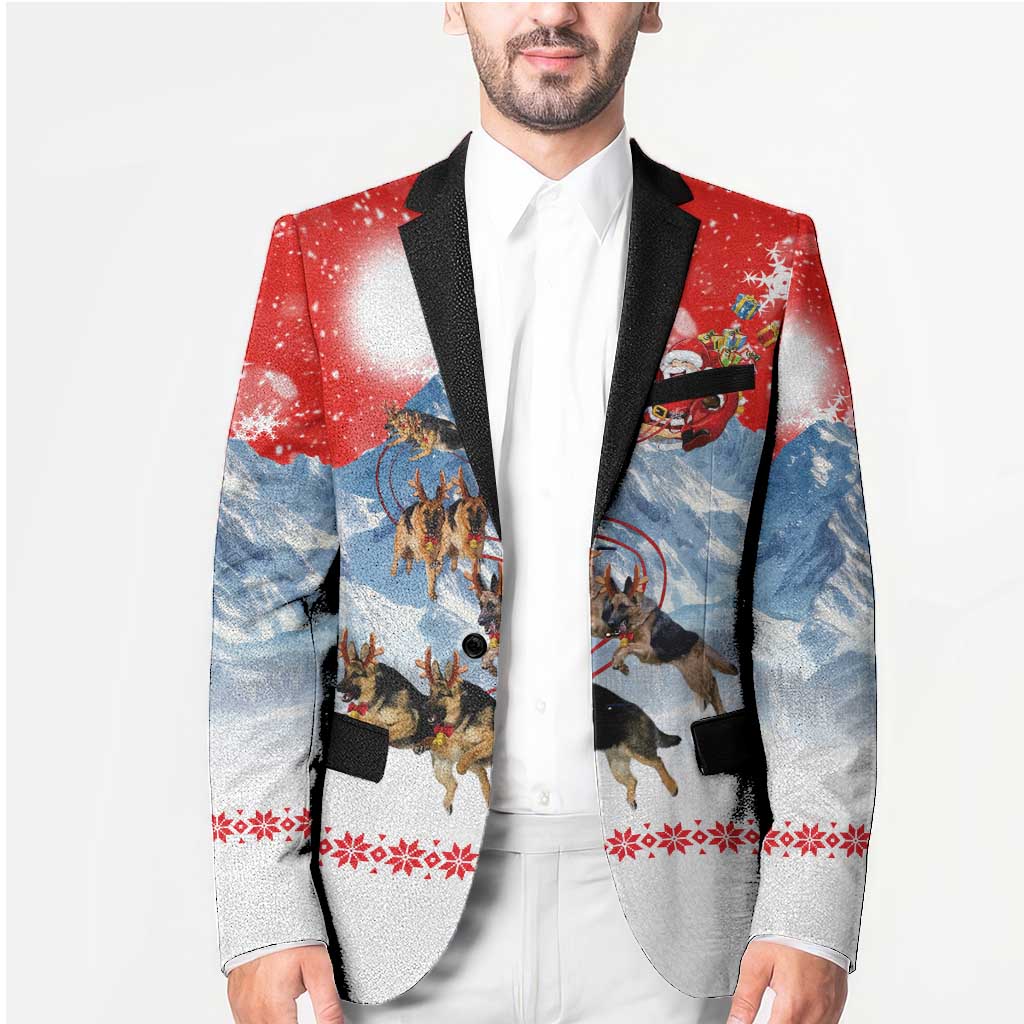 German Shepherd Christmas Blazer with Santa Sleigh Ride and Snowy Mountain Design - Wonder Print Shop