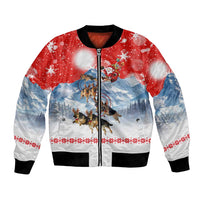 German Shepherd Christmas Bomber Jacket with Santa Sleigh Ride and Snowy Mountain Design - Wonder Print Shop