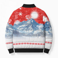 German Shepherd Christmas Bomber Puffer Jacket with Santa Sleigh Ride and Snowy Mountain Design - Wonder Print Shop
