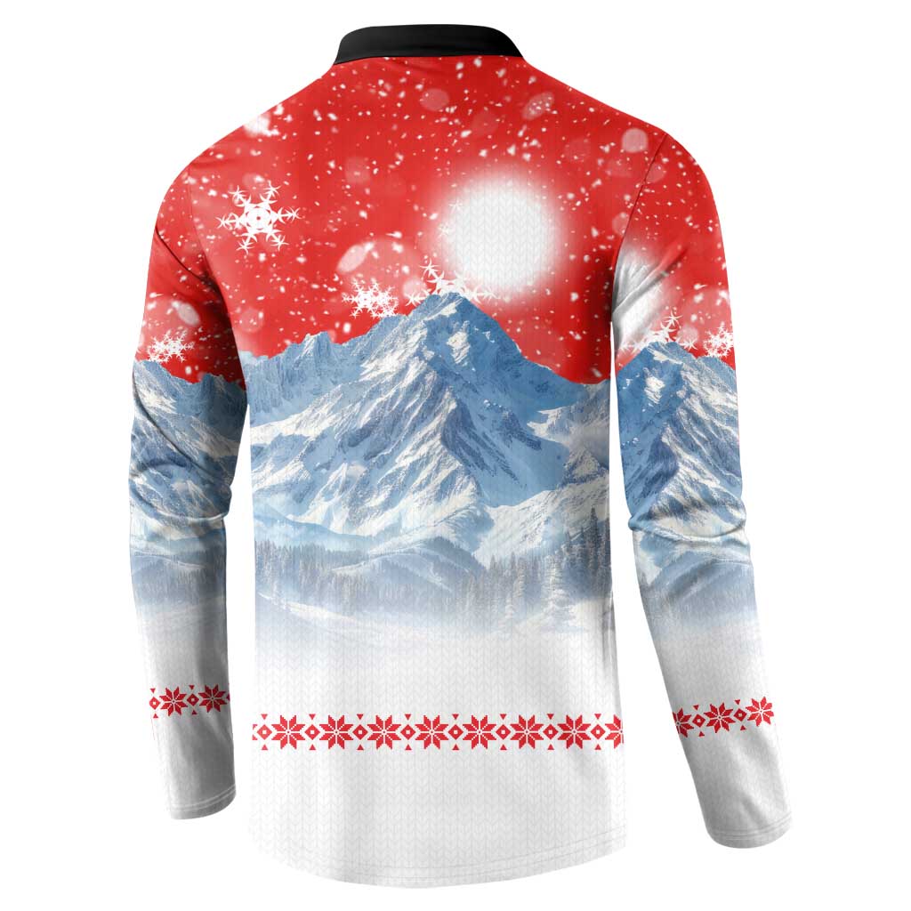 German Shepherd Christmas Button Sweatshirt with Santa Sleigh Ride and Snowy Mountain Design - Wonder Print Shop