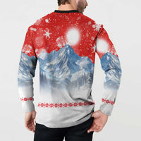 German Shepherd Christmas Button Sweatshirt with Santa Sleigh Ride and Snowy Mountain Design - Wonder Print Shop