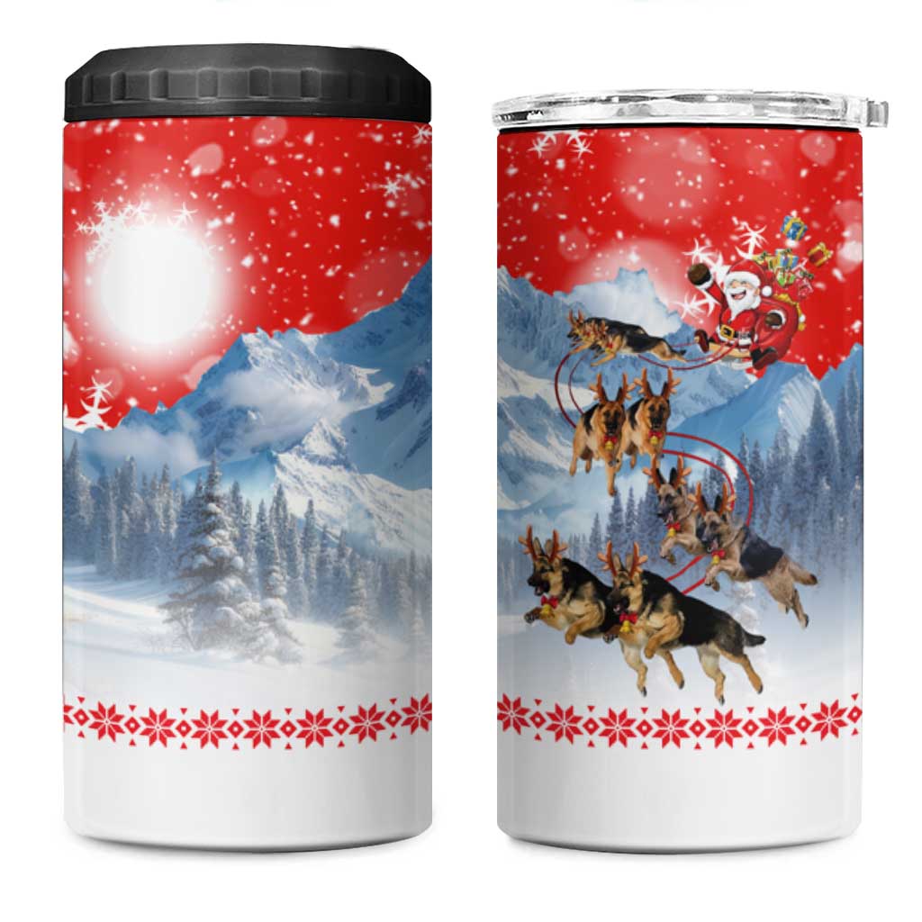 German Shepherd Christmas 4 in 1 Can Cooler Tumbler with Santa Sleigh Ride and Snowy Mountain Design - Wonder Print Shop