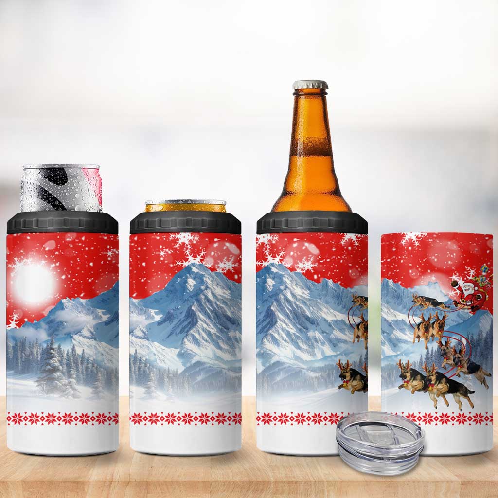 German Shepherd Christmas 4 in 1 Can Cooler Tumbler with Santa Sleigh Ride and Snowy Mountain Design - Wonder Print Shop