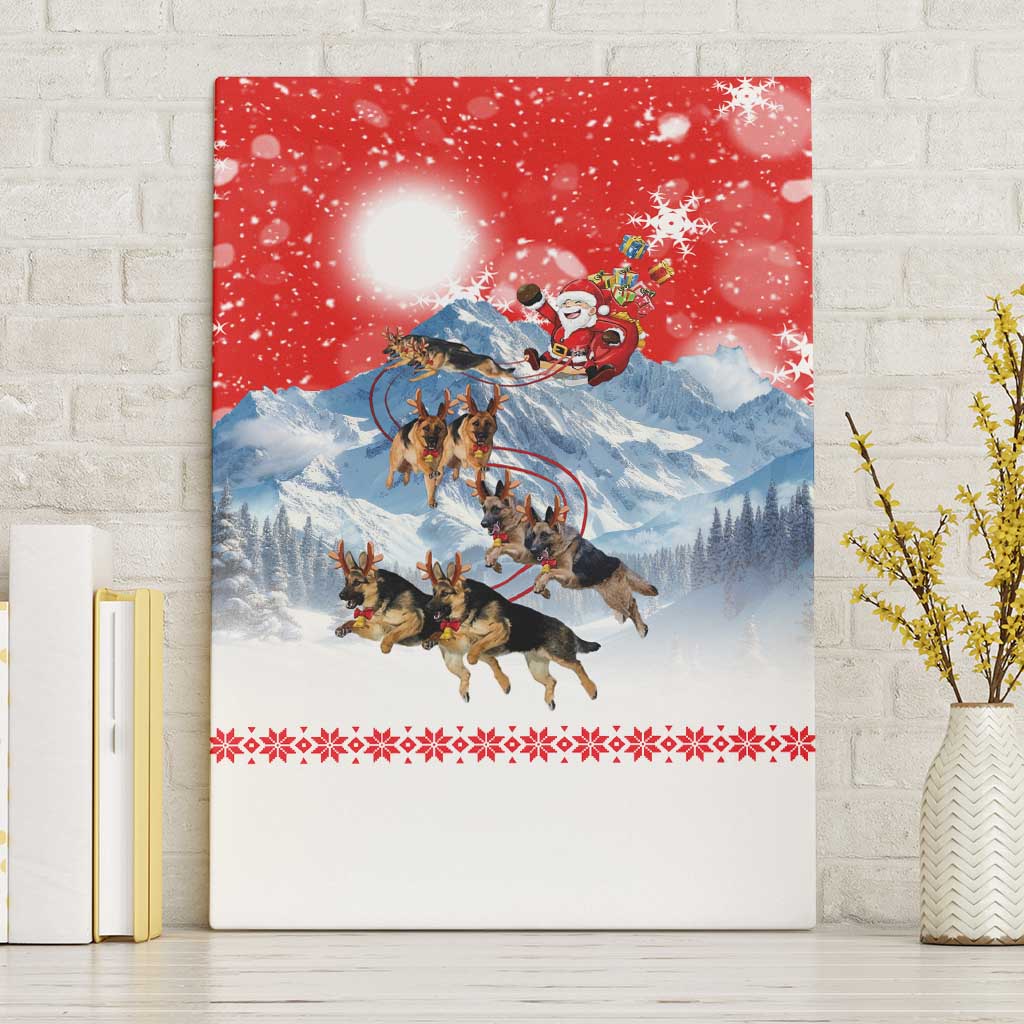 German Shepherd Christmas Canvas Wall Art with Santa Sleigh Ride and Snowy Mountain Design - Wonder Print Shop
