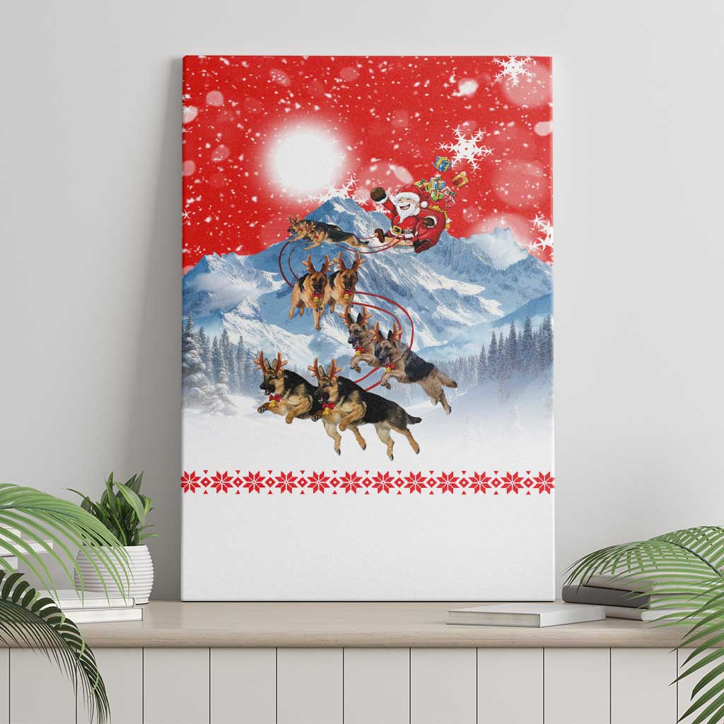 German Shepherd Christmas Canvas Wall Art with Santa Sleigh Ride and Snowy Mountain Design - Wonder Print Shop