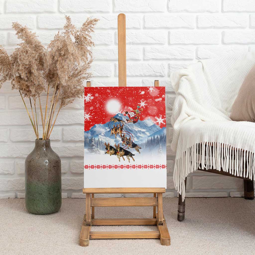 German Shepherd Christmas Canvas Wall Art with Santa Sleigh Ride and Snowy Mountain Design - Wonder Print Shop