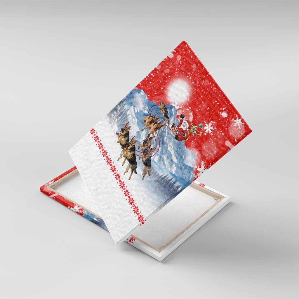German Shepherd Christmas Canvas Wall Art with Santa Sleigh Ride and Snowy Mountain Design - Wonder Print Shop