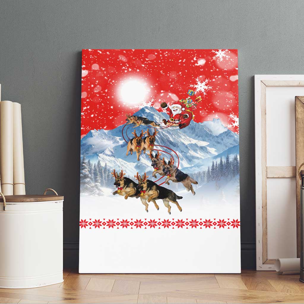 German Shepherd Christmas Canvas Wall Art with Santa Sleigh Ride and Snowy Mountain Design - Wonder Print Shop
