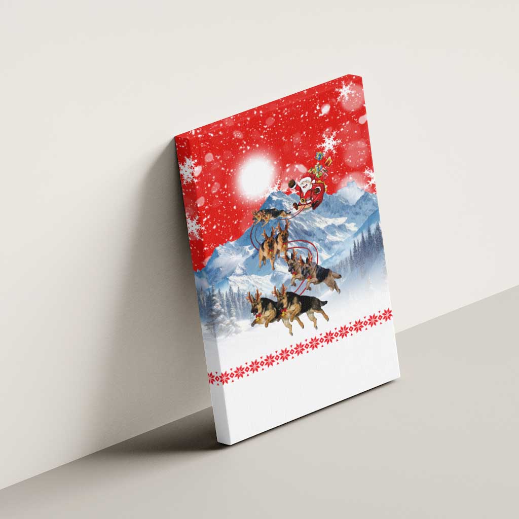 German Shepherd Christmas Canvas Wall Art with Santa Sleigh Ride and Snowy Mountain Design - Wonder Print Shop