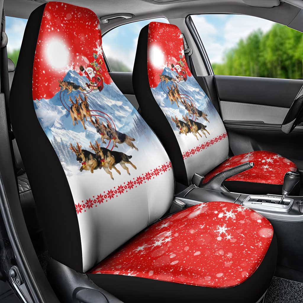 German Shepherd Christmas Car Seat Cover with Santa Sleigh Ride and Snowy Mountain Design - Wonder Print Shop