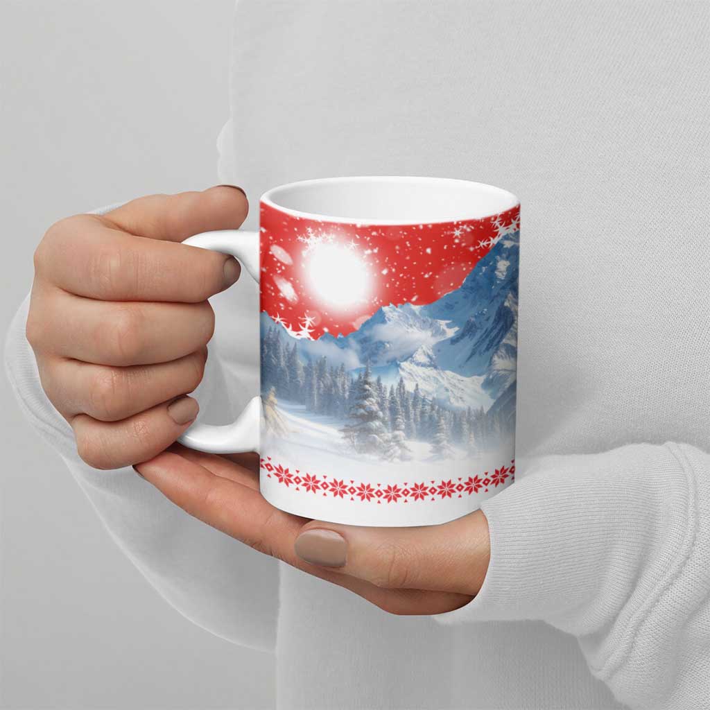 German Shepherd Christmas Ceramic Mug with Santa Sleigh Ride and Snowy Mountain Design - Wonder Print Shop