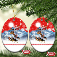 German Shepherd Christmas Ceramic Ornament with Santa Sleigh Ride and Snowy Mountain Design - Wonder Print Shop
