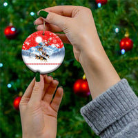 German Shepherd Christmas Ceramic Ornament with Santa Sleigh Ride and Snowy Mountain Design - Wonder Print Shop