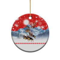 German Shepherd Christmas Ceramic Ornament with Santa Sleigh Ride and Snowy Mountain Design - Wonder Print Shop
