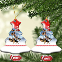 German Shepherd Christmas Ceramic Ornament with Santa Sleigh Ride and Snowy Mountain Design - Wonder Print Shop