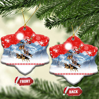 German Shepherd Christmas Ceramic Ornament with Santa Sleigh Ride and Snowy Mountain Design - Wonder Print Shop