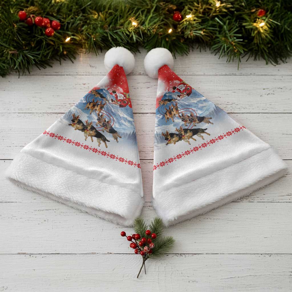 German Shepherd Christmas Santa Hat with Santa Sleigh Ride and Snowy Mountain Design - Wonder Print Shop