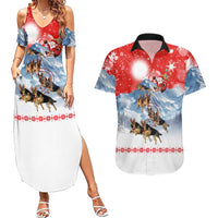 German Shepherd Christmas Couples Matching Summer Maxi Dress and Hawaiian Shirt with Santa Sleigh Ride and Snowy Mountain Design - Wonder Print Shop