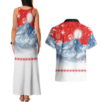 German Shepherd Christmas Couples Matching Tank Maxi Dress and Hawaiian Shirt with Santa Sleigh Ride and Snowy Mountain Design - Wonder Print Shop