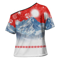 German Shepherd Christmas Cross Shoulder Shirt with Santa Sleigh Ride and Snowy Mountain Design - Wonder Print Shop