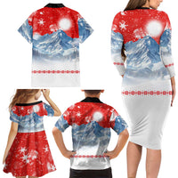 German Shepherd Christmas Family Matching Long Sleeve Bodycon Dress and Hawaiian Shirt with Santa Sleigh Ride and Snowy Mountain Design - Wonder Print Shop