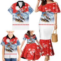 German Shepherd Christmas Family Matching Mermaid Dress and Hawaiian Shirt with Santa Sleigh Ride and Snowy Mountain Design - Wonder Print Shop
