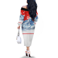 German Shepherd Christmas Family Matching Off The Shoulder Long Sleeve Dress and Hawaiian Shirt with Santa Sleigh Ride and Snowy Mountain Design - Wonder Print Shop