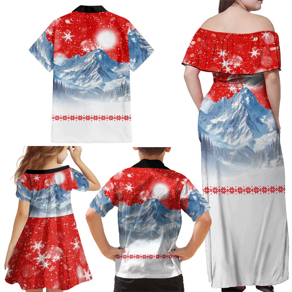 German Shepherd Christmas Family Matching Off Shoulder Maxi Dress and Hawaiian Shirt with Santa Sleigh Ride and Snowy Mountain Design - Wonder Print Shop