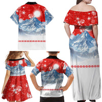 German Shepherd Christmas Family Matching Off Shoulder Maxi Dress and Hawaiian Shirt with Santa Sleigh Ride and Snowy Mountain Design - Wonder Print Shop