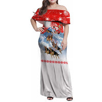 German Shepherd Christmas Family Matching Off Shoulder Maxi Dress and Hawaiian Shirt with Santa Sleigh Ride and Snowy Mountain Design - Wonder Print Shop
