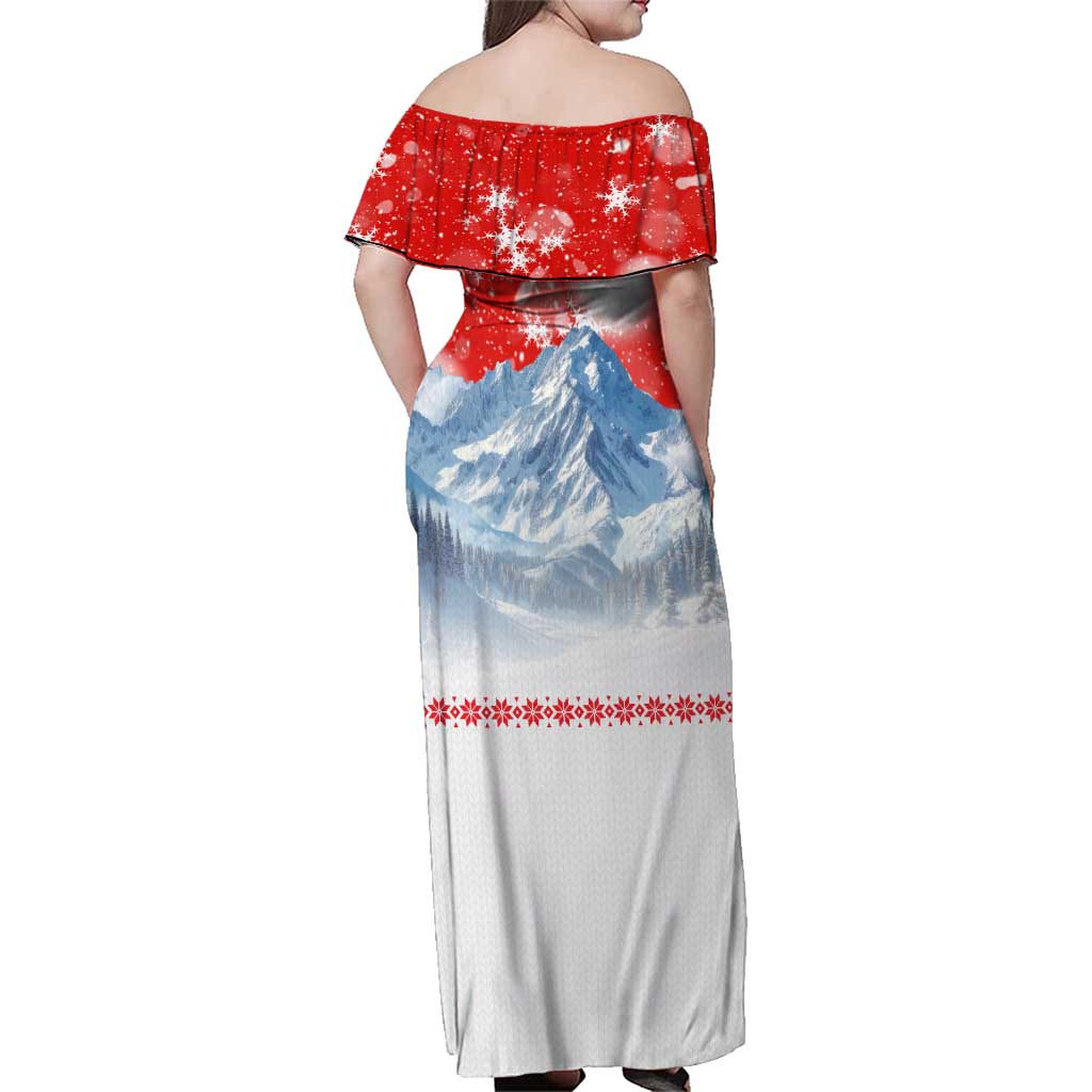 German Shepherd Christmas Family Matching Off Shoulder Maxi Dress and Hawaiian Shirt with Santa Sleigh Ride and Snowy Mountain Design - Wonder Print Shop