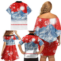 German Shepherd Christmas Family Matching Off Shoulder Short Dress and Hawaiian Shirt with Santa Sleigh Ride and Snowy Mountain Design - Wonder Print Shop