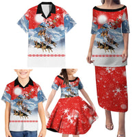 German Shepherd Christmas Family Matching Puletasi and Hawaiian Shirt with Santa Sleigh Ride and Snowy Mountain Design - Wonder Print Shop