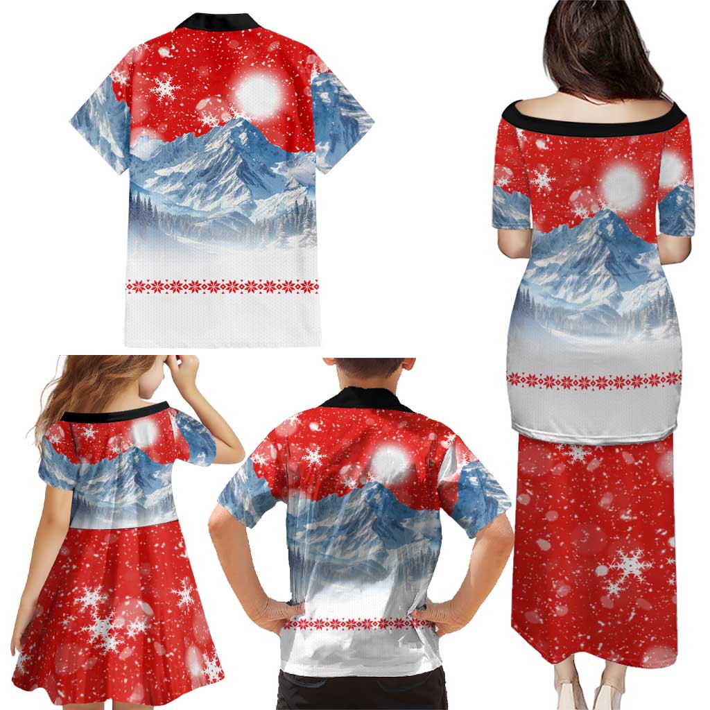 German Shepherd Christmas Family Matching Puletasi and Hawaiian Shirt with Santa Sleigh Ride and Snowy Mountain Design - Wonder Print Shop