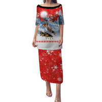 German Shepherd Christmas Family Matching Puletasi and Hawaiian Shirt with Santa Sleigh Ride and Snowy Mountain Design - Wonder Print Shop